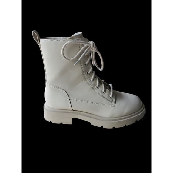 NoBo White High-Top Combat Boots With Side Zipper & Lace-Up Closure For Women - Picture 2 of 5